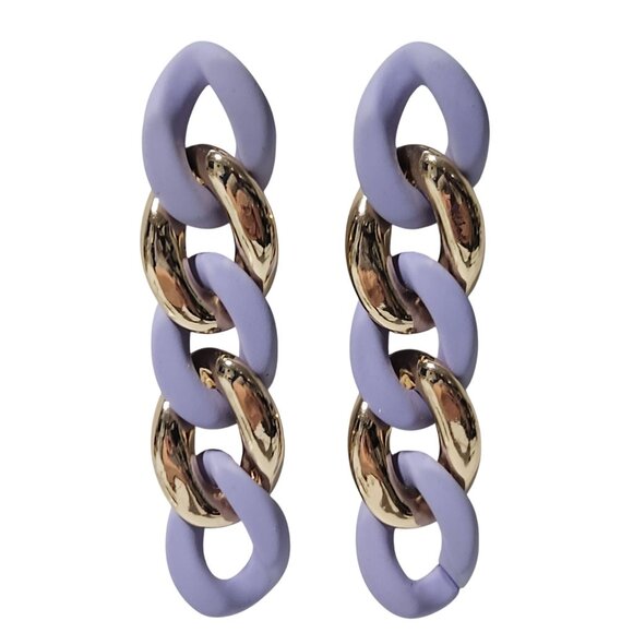 Retro Chunky Purple Gold Chain Link Dangle Earrings Fashion Jewelry Women - Picture 1 of 3